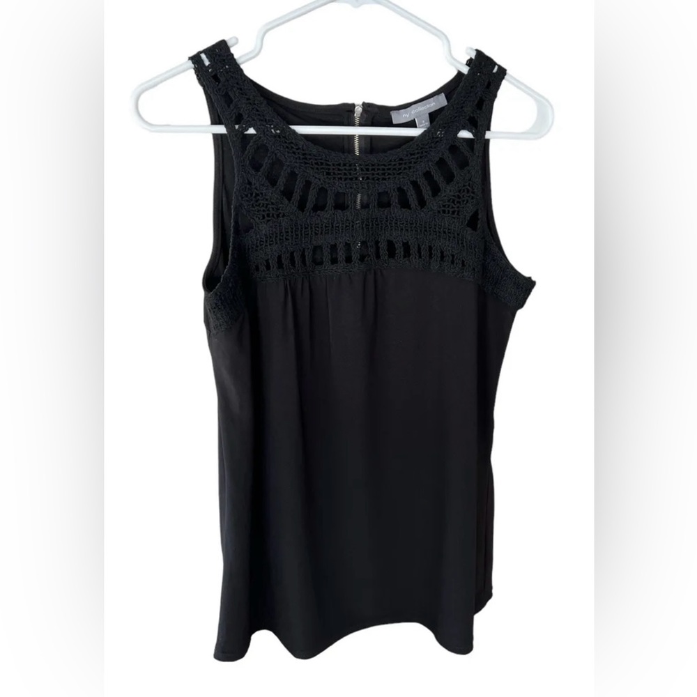 NY Collection Women's Sleeveless Shirt With Crocheted Top Size Small Black